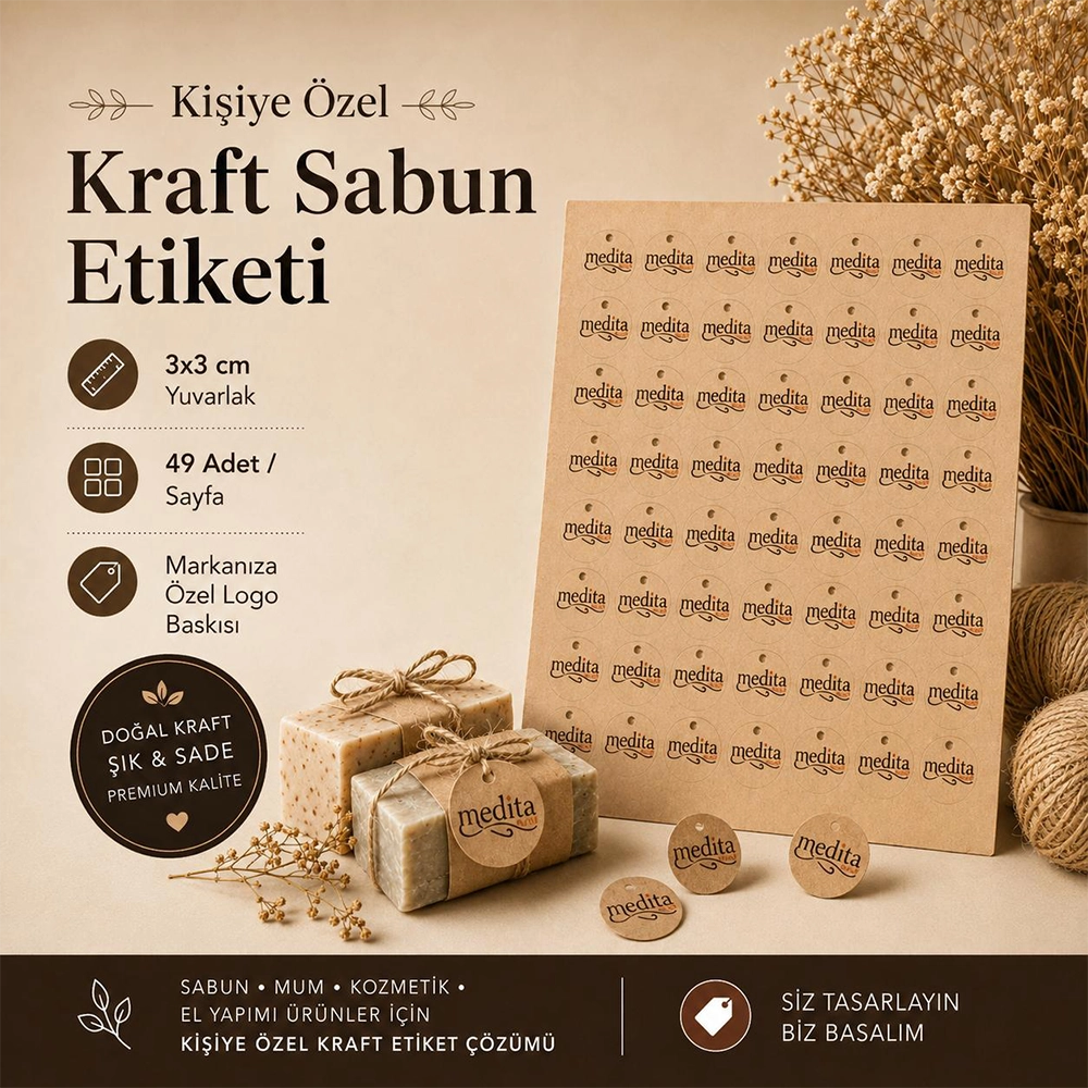 Kişiye Özel Logolu  Karton Etiket 3 × 3 cm