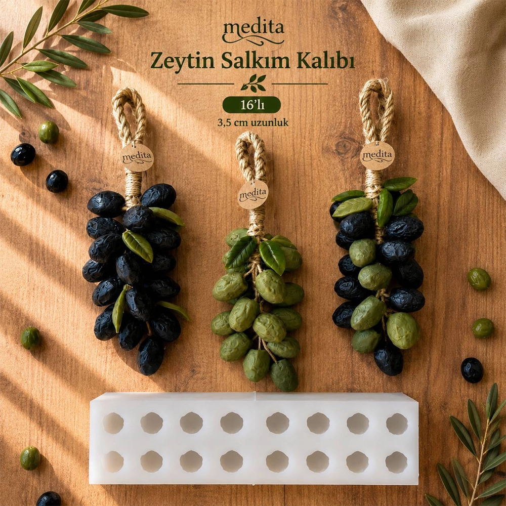 Zeytin Salkımı Silikon Mum ve Sabun Kalıbı | 16’lı