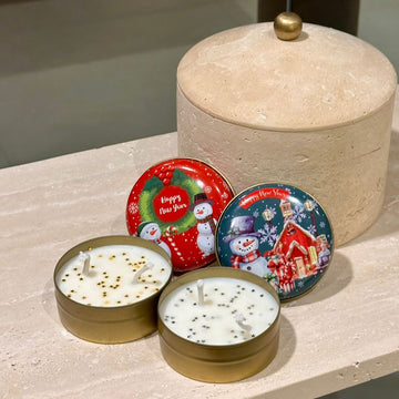 Yılbaşı Temalı Teneke Kutu Soya Mum | Japon Çiçeği Kokulu