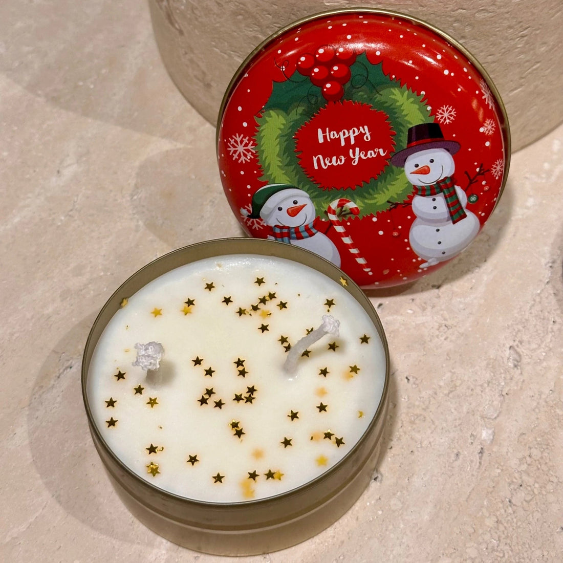 Yılbaşı Temalı Teneke Kutu Soya Mum | Japon Çiçeği Kokulu