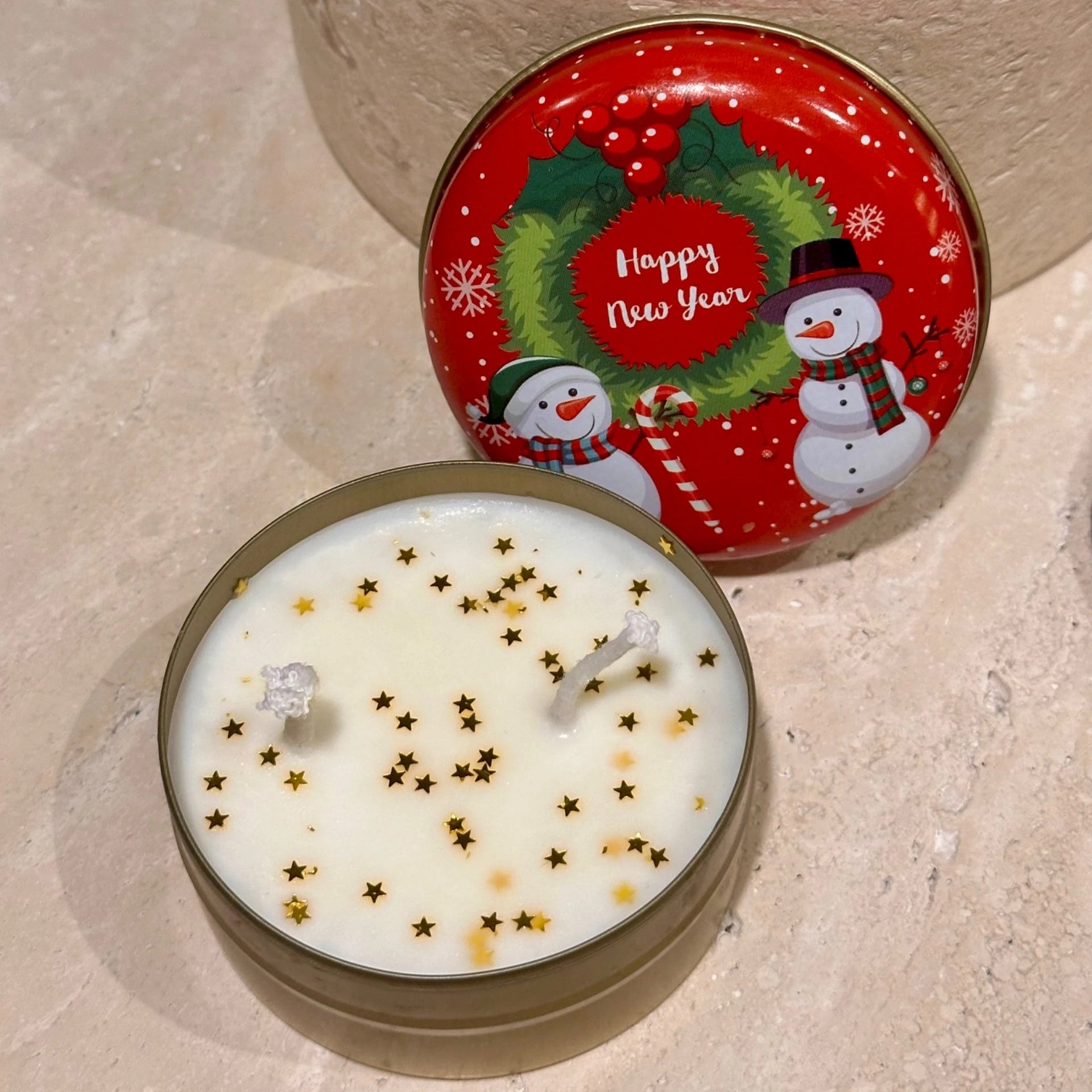 Yılbaşı Temalı Teneke Kutu Soya Mum | Japon Çiçeği Kokulu