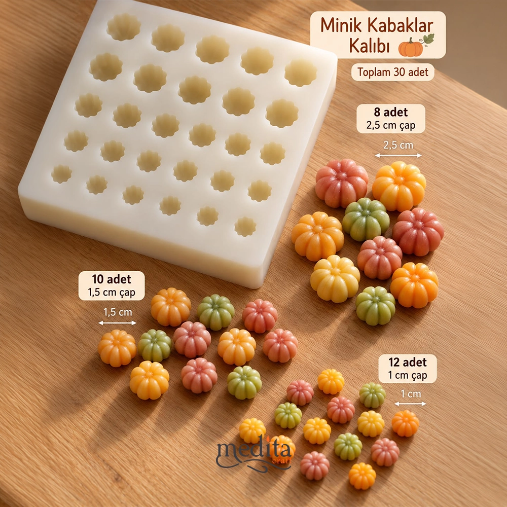 Minik Çoklu Kabak Silikon Mum Kalıbı | 30 Gözlü, 3 Boy