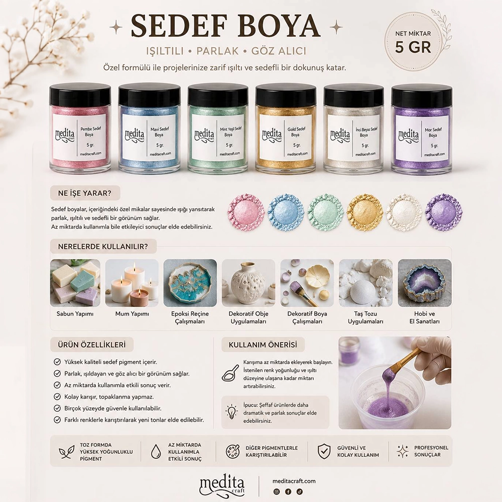 Sedef Pigment Parlak Toz Boya 5 Gr | Mum ve Sabun Boyası