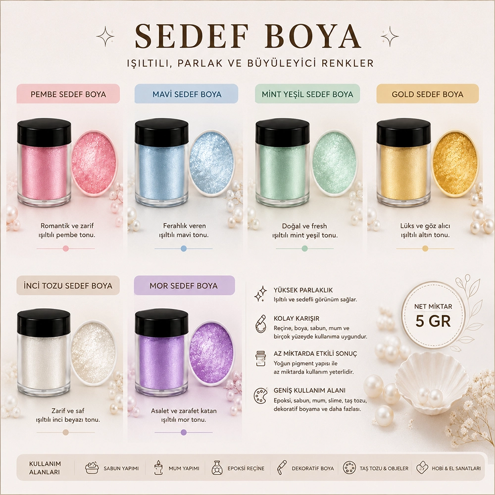 Sedef Pigment Parlak Toz Boya 5 Gr | Mum ve Sabun Boyası