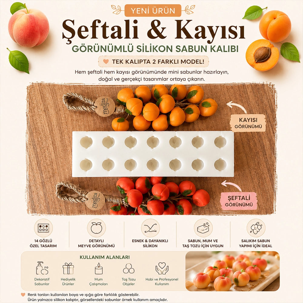 Kayısı & Şeftali Silikon Mum ve Sabun Kalıbı | 14 Gözlü