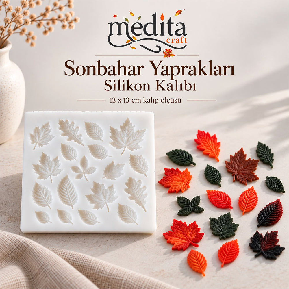 Sonbahar Yaprakları Silikon Mum ve Sabun Kalıbı | 17 Gözlü, 13 × 13 cm