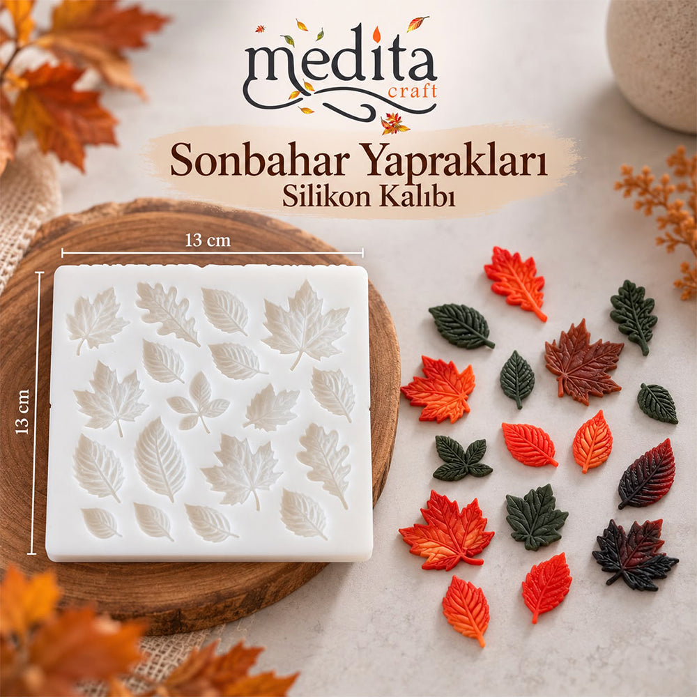 Sonbahar Yaprakları Silikon Mum ve Sabun Kalıbı | 17 Gözlü, 13 × 13 cm