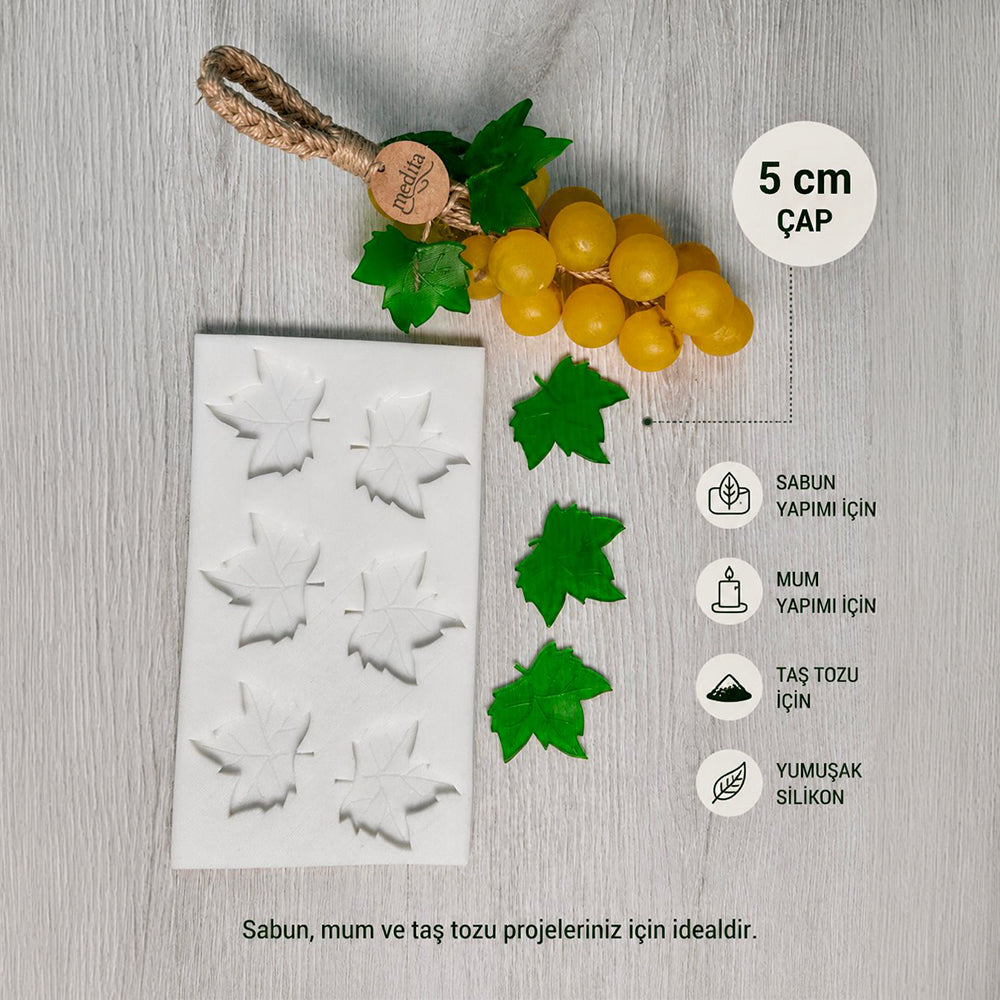 Yaprak Silikon Mum ve Sabun Kalıbı | 6'lı Üzüm Yaprağı Modeli